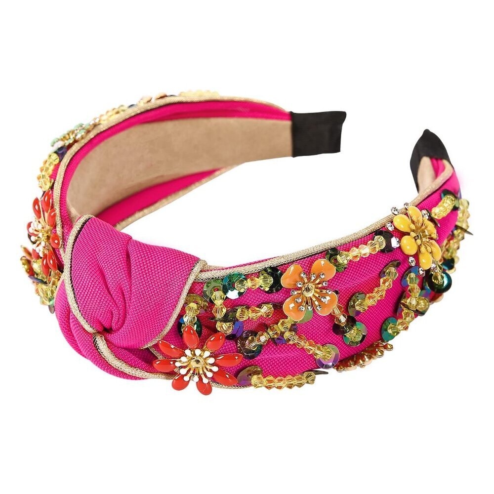 Women Wide Rhinestone Crystal Headband Suede Hair Accessory Vintage Style